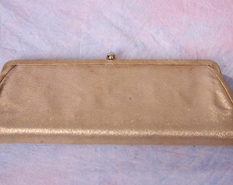 Vintage Tas 1950's Metallic Gold Snap Clutch w/ Chain Purse