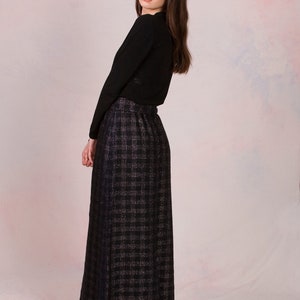 Vintage 1960's High Waist Deadstock Witchy Wool Iridescent Plaid Maxi Skirt w/ Matching Belt Size Small image 3