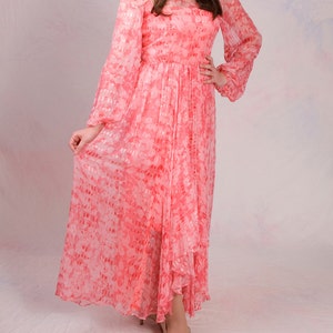 Vintage 1960's Pink Silk Long Sleeve Boho Asymmetrical Maxi Dress Size M image 7