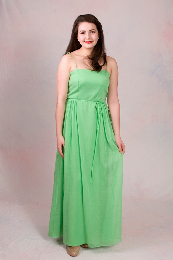 Vintage 1960's Green Fitted Waist Maxi Dress Size… - image 3