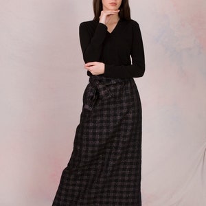 Vintage 1960's High Waist Deadstock Witchy Wool Iridescent Plaid Maxi Skirt w/ Matching Belt Size Small image 2