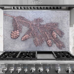 Pine Branch Backsplash Tile , Pinecone Metal Wall art, Fireplace decor