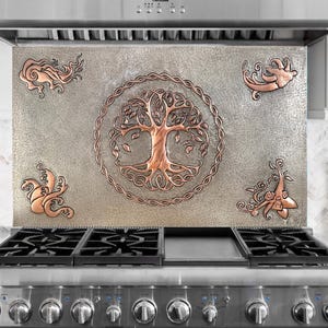 Celtic Tree of Life Backsplash Tile, Four Elements Wall Panel