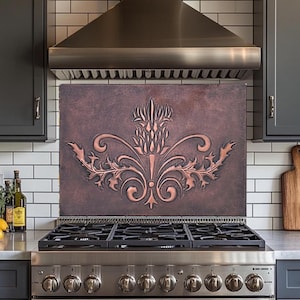 Hand-hammered Scottish thistle Wall mural tile, Floral Backsplash Tiles