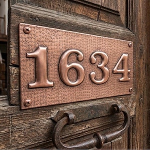 Handmade Copper Address Sign Plaque, Custom House Number Plate Outdoor Wall Decor