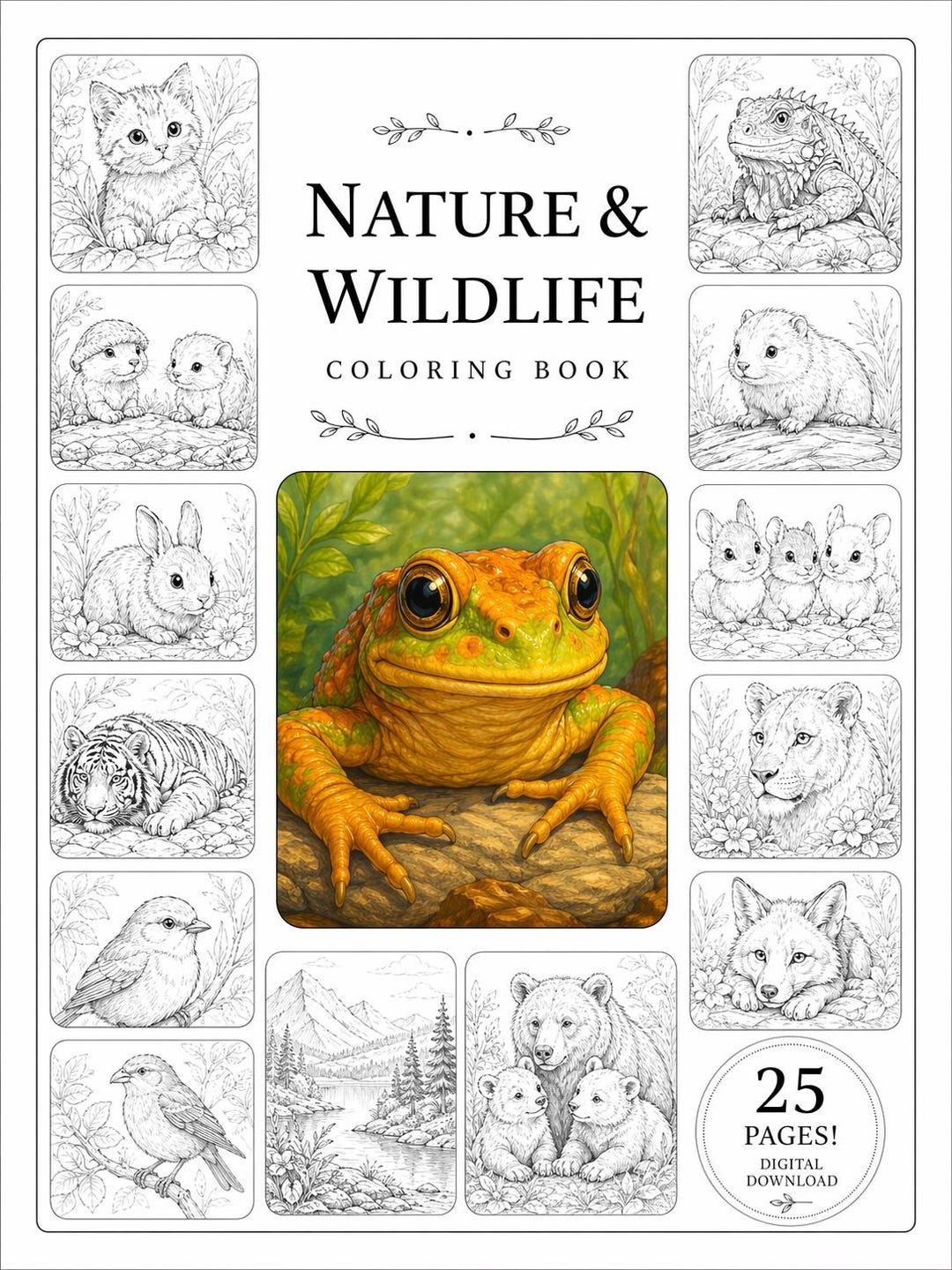 Wildlife Coloring Book for Adults – 25 Printable Pages, Instant ...