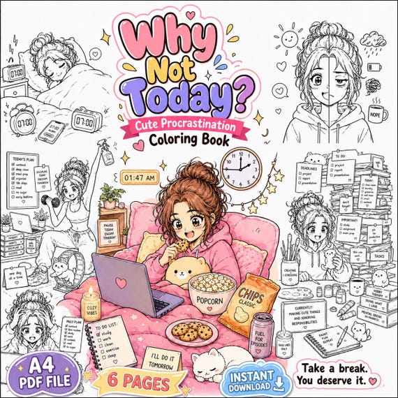 Why Not Today Coloring Book Printable | Motivational Coloring Pages for Adults | Inspirational Quote Coloring Book | A4 Instant Download