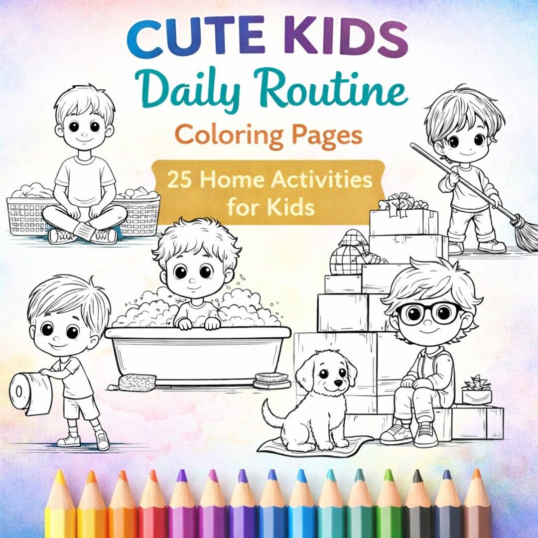 Cute Kids Daily Routine Coloring Pages – 25 Home Activities for Kids ...
