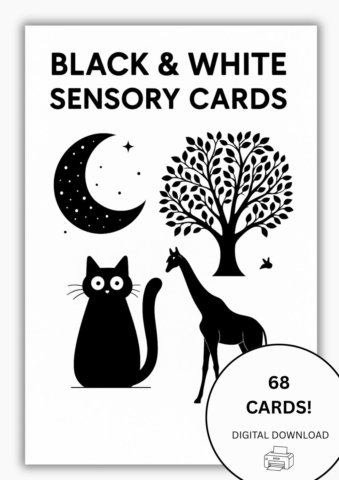 68 High Contrast Baby Flashcards – Black & White Sensory Cards for ...