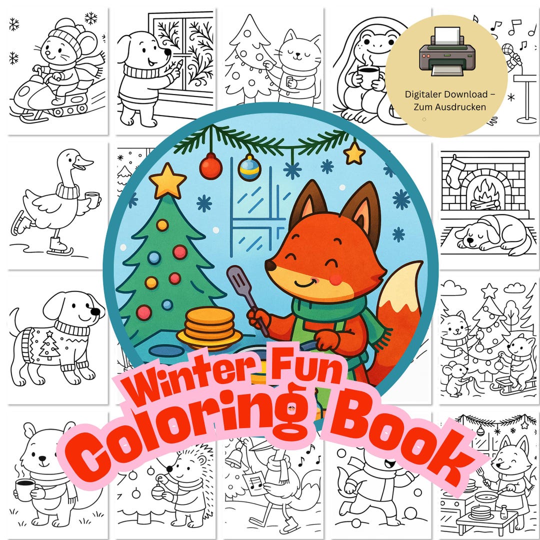 Winter Fun Christmas Coloring Book for Kids – Cute Animals, Christmas ...