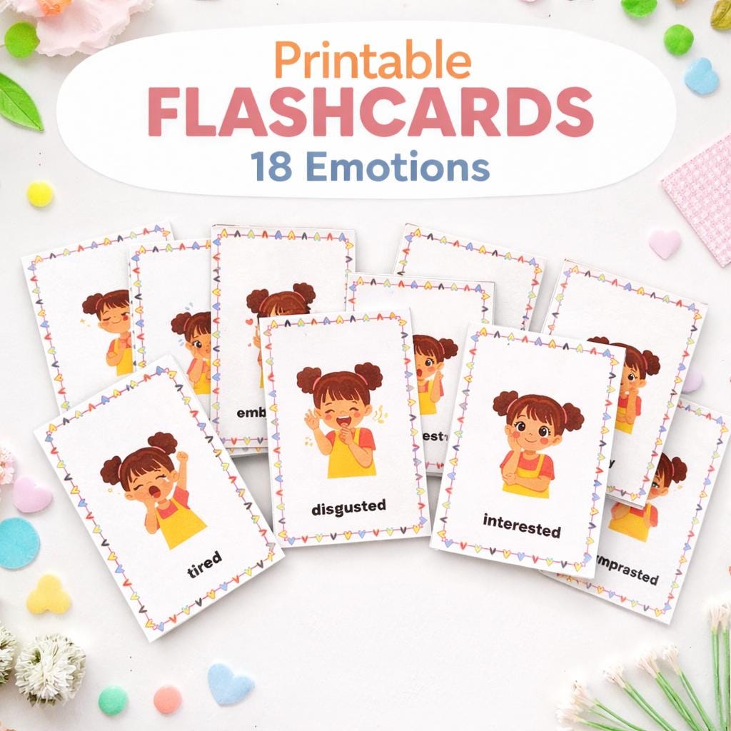 Printable Emotions Flashcards for Kids – 18 Real Feelings Cards, Social ...