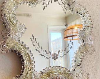 Espejo vintage de cristal de Murano veneciano / italiano / década de 1960