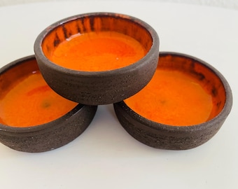 ヴィンテージ デンマーク ブルータリスト ボウル | バーントオレンジ グレーズ 3個セット