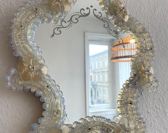 Vintage iriserende blauwe Venetiaanse spiegel van muranoglas | Jaren 60