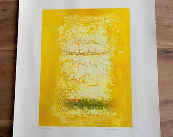 Vintage Mid Century Original Abstract Lithography on Card Stock | Artist Signed | 1980
