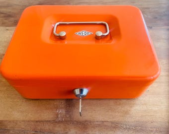 Vintage WEDO Orange Metal Storage Box | Mid-Century Modern | 1970s