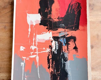 Vintage Mid Century Original Abstract Lithography on Card Stock | Artist Signed | 1960