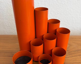 Vintage Metal Desk Pen Holder | Space Age | Orange Color | 1970s