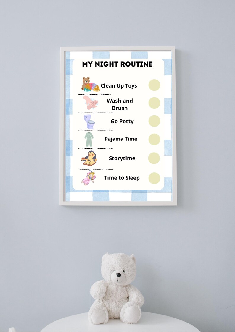 Toddler Night Routine Chart Printable PDF, Kids Bedtime Checklist ...