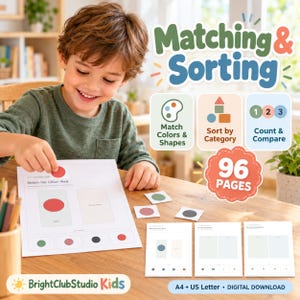 Montessori Inspired Matching and Sorting: 96 Printable Color, Shape and Category Activities