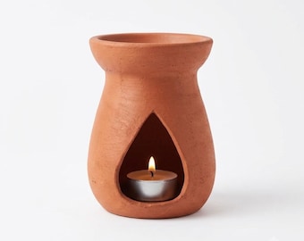 Heart Shaped Terracotta Aroma Diffuser, Handmade Clay Tealight Oil Burner, Meditation Self Care Gift
