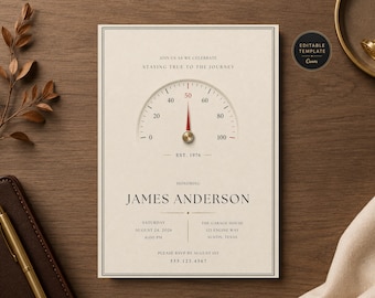 Men's 50th Birthday Invitation, Elegant 50th Birthday Invite, Editable Canva Template