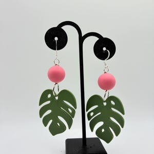 Handmade/3D Printed Dangle Beaded Green Tropical Leaf | Proceeds Support Mental Health