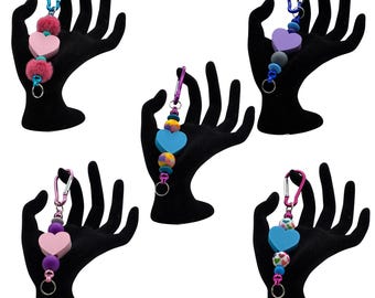 Handgemachte / 3D gedruckte Herz Perlen Karabiner Schlüsselbund (Blau, Lila, Pink, Rot) | Erlös unterstützt die psychische Gesundheit