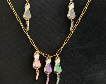 Handmade / Cat Charm Ohrring und Kurze Halskette Set | Erlös unterstützt die psychische Gesundheit