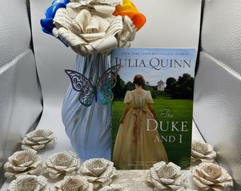 Bridgerton Bookish Bouquet | 6 Handcrafted Ribbon & Book Flowers with vase (12 flowers w/o vase)| Literary Gift for Readers | Romantic