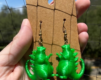 Catzilla Earrings – Funny Cat Monster Jewelry – Cute Statement Earrings – Kawaii Cat Lover Gift – Lightweight 3D Printed Earrings