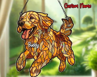 Personalized Golden Retriever Acrylic Suncatcher, Dog Window Hanging, Dog Mom Gift, Pet Memorial Gift, Custom Puppy Decor