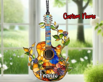 Personalized Guitar Suncatcher, Stained Glass Sun Catcher, Gift for Guitarist Dad, Music Lover Mom, Musician Boyfriend, Housewarming Decor