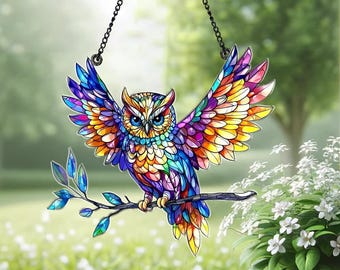 Colorful Owl Suncatcher Window Decor, Gift for Mom, Nature Lover, Housewarming