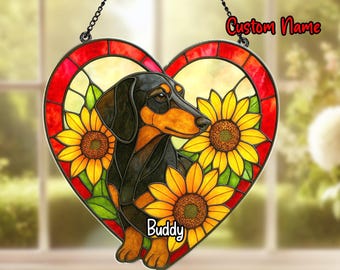 Personalized Dachshund Acrylic Suncatcher, Wiener Dog Window Hanging, Stained Glass Dog Decor, Dachshund Lover Gift, Dog Mom Gift