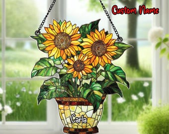 Personalized Sunflower Acrylic Suncatcher, Stained Glass Style Window Hanging, Mom Gift, Grandma Gift, Housewarming Gift, Garden Lover Decor