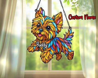 Personalized Yorkie Acrylic Suncatcher, Yorkshire Terrier Window Hanging, Stained Glass Dog Decor, Yorkie Lover Gift, Dog Mom Gift