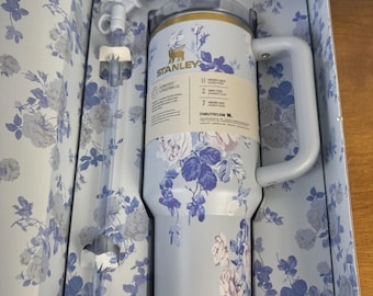40oz Floral Insulated Tumbler Pink Rosette Design | Handle Cup with Straw Lid | Vacuum Travel Mug Gift