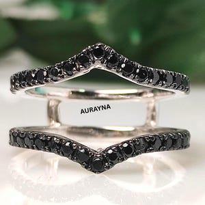 1/2 ct Black Diamond Ring Enhancer for Women Curved Wedding Band, V Shape Ring Guard 925 Sterling Silver Ring Unique Bridal Anniversary Gift