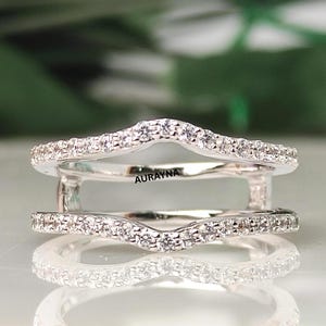 Diamond Wedding Ring Enhancer, Double Curved Band, 925 Sterling Silver Ring Guard, 1/4 Ct Diamond Enhancer Wrap Ring Stackable Wedding Band