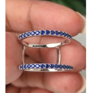 Smart Ring Enhancer Band Compatible With Oura Ring Gen 3 & Gen 4- Blue Sapphire Ring Guard Curved Stacking Ring Jacket Anniversary Gift for