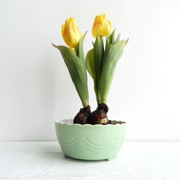 Vintage Fire King Green Vitrock Bulb Bowl, Fired-on Jadite Planter