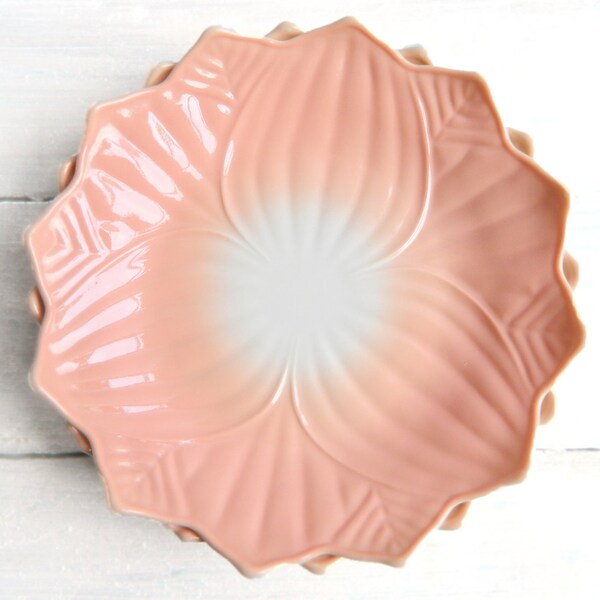 Vintage Fire King Peach Lotus Blossom Plate - Pink on White Milk Glass