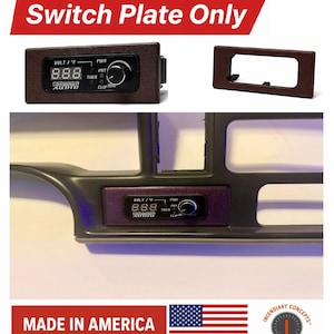 Puede incluir: Placa de interruptores marrón con pantalla digital que muestra el voltaje y la temperatura. El texto "Switch Plate Only" está en la parte superior. La parte inferior de la imagen tiene el texto "MADE IN AMERICA" y una bandera estadounidense.
