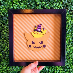 Pika-Pumpkin Papercraft Shadow Box - Handmade Paper Art