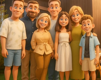 Pixar Portrait • Familie Cartoon Illustration • Personalisierte Digital Art • Foto im Pixar Stil •