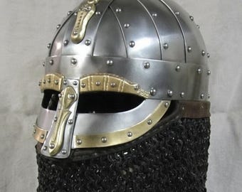 Wikinger Spangenhelm mit Kettenhemd Aventail Mittelalterlicher nordischer Stahl-Kampfhelm Halloween-Reenactment LARP Cosplay Rüstung