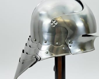 Medieval Gothic Sallet Helmet 15th Century European Knight Armor Collectible, Reenactment & Display Authentic Gothic Halloween LARP Helmet