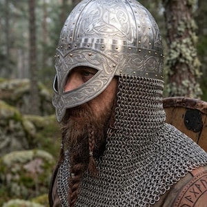 Viking Helmet with Celtic Knotwork Handmade Norse Warrior Helmet, Medieval Armor, LARP Helmet, Viking Cosplay, Historical Reenactment Gear image 4