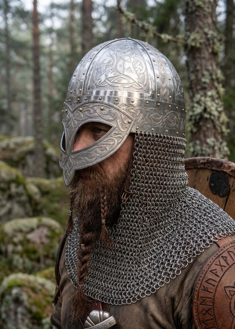 Viking Helmet with Celtic Knotwork Handmade Norse Warrior Helmet, Medieval Armor, LARP Helmet, Viking Cosplay, Historical Reenactment Gear image 4